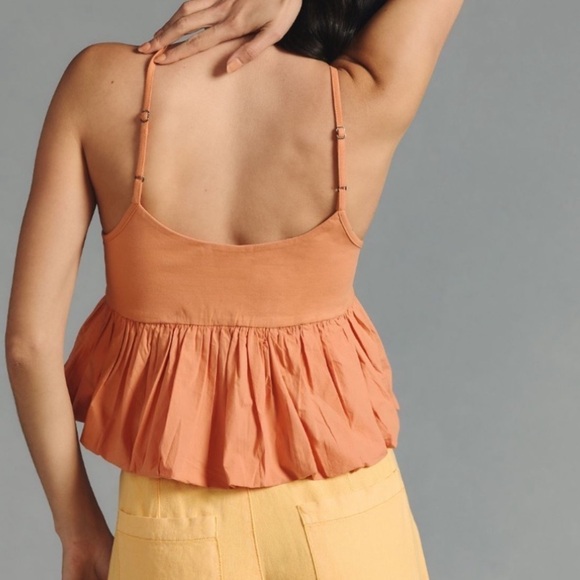 ANTHROPOLOGIE Maeve Ruffled Bubble Hem Cropped Tank Top Peach Size XL NEW - Picture 2 of 6